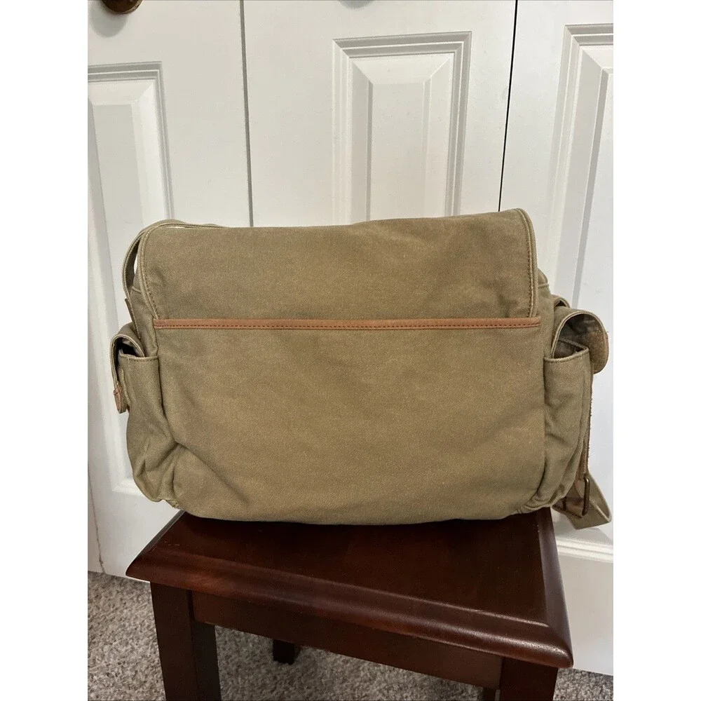 LL Bean Canvas Messenger Bag Medium Khaki Green Gorpcore Goblincore Vintage